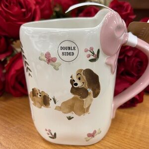 RAE DUNN Disney Lady & the Tramp Puppies Puppy Love Pink Bow Ceramic Mug NWT